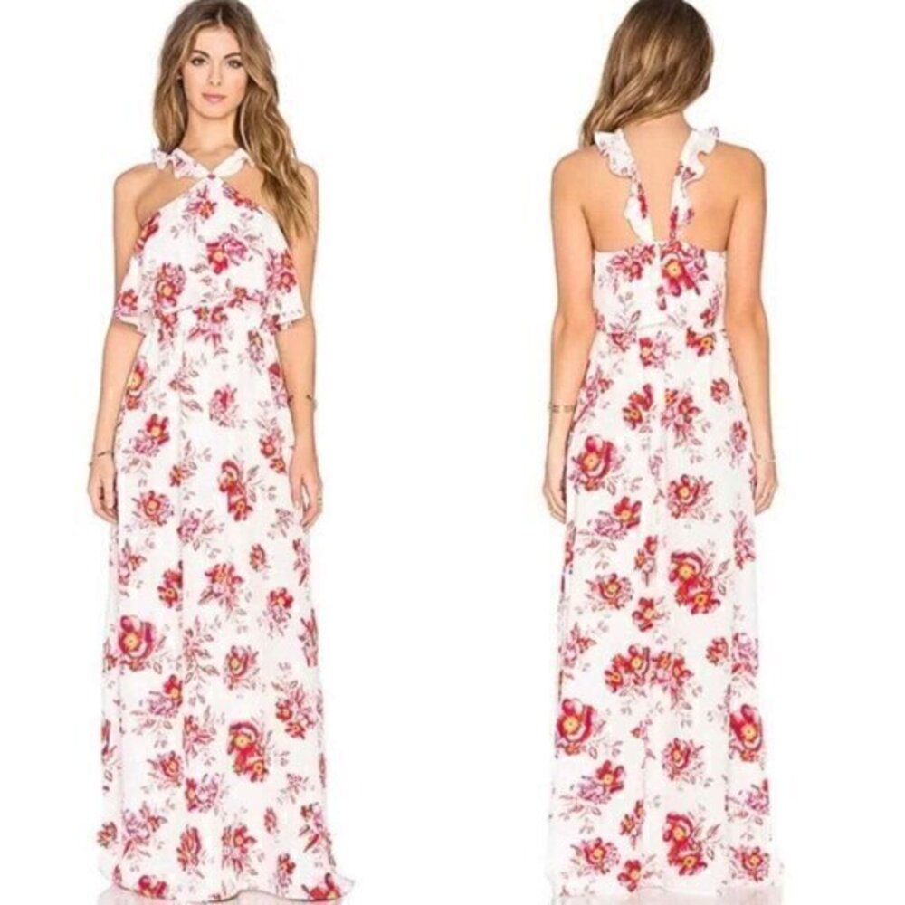 Revolve Tularosa White Red Floral Ruffled Maxi Dress Size XS NWT